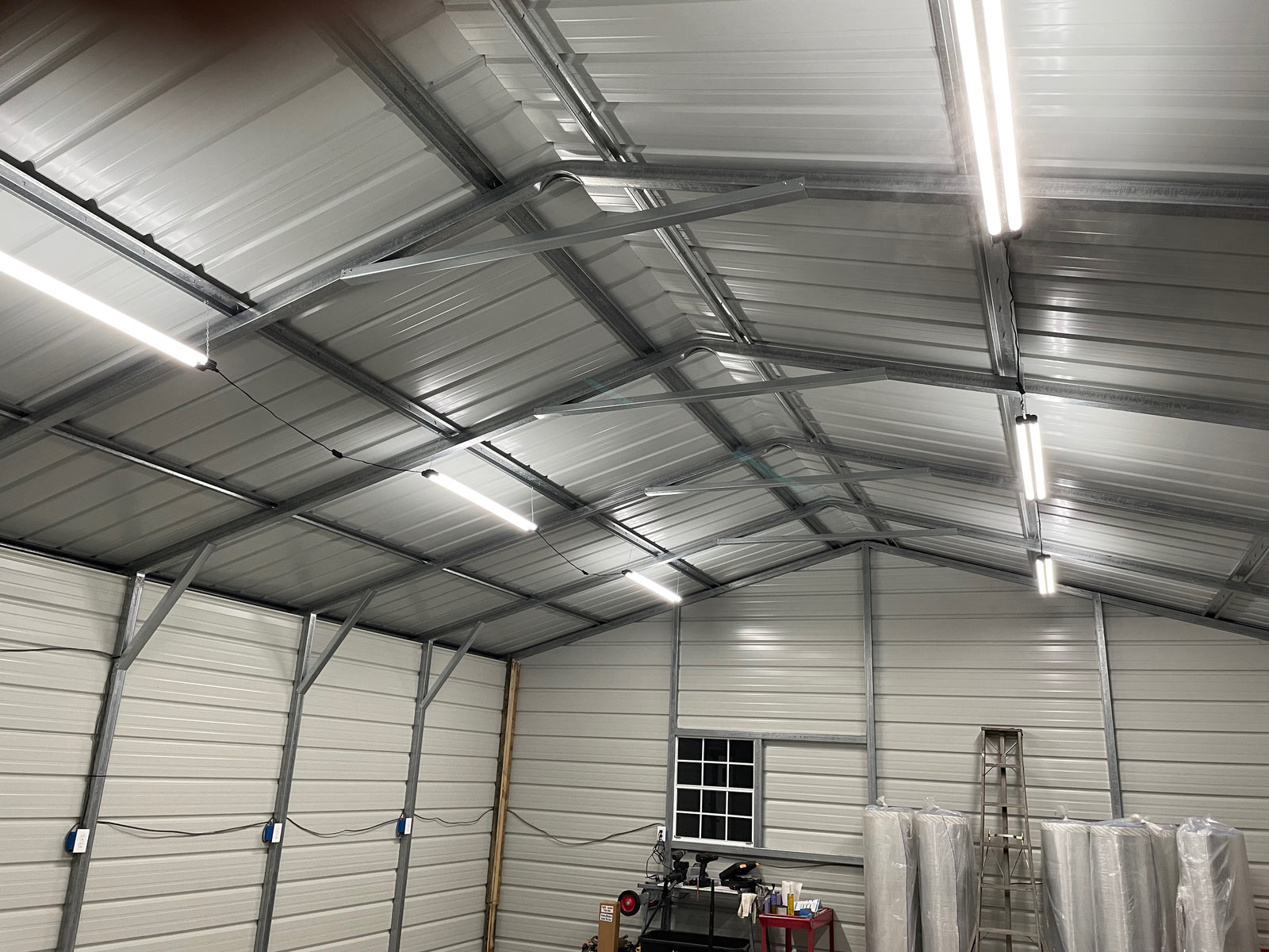 Open-frame metal building interior