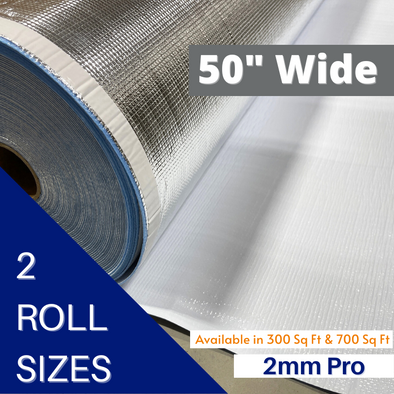 BlueTex™ Pro 2mm 50" Wide Foil/White + Foam insulation - 700 SQ FT BACK IN STOCK MAY 21st
